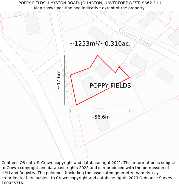 POPPY FIELDS, HAYSTON ROAD, JOHNSTON, HAVERFORDWEST, SA62 3HH: Plot and title map