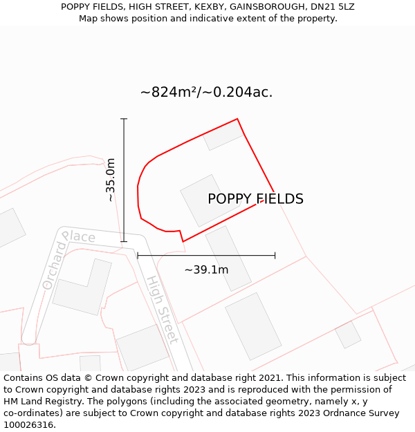 POPPY FIELDS, HIGH STREET, KEXBY, GAINSBOROUGH, DN21 5LZ: Plot and title map
