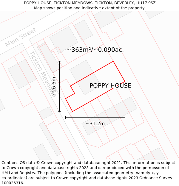 POPPY HOUSE, TICKTON MEADOWS, TICKTON, BEVERLEY, HU17 9SZ: Plot and title map