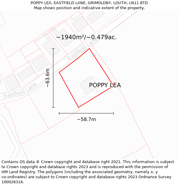 POPPY LEA, EASTFIELD LANE, GRIMOLDBY, LOUTH, LN11 8TD: Plot and title map