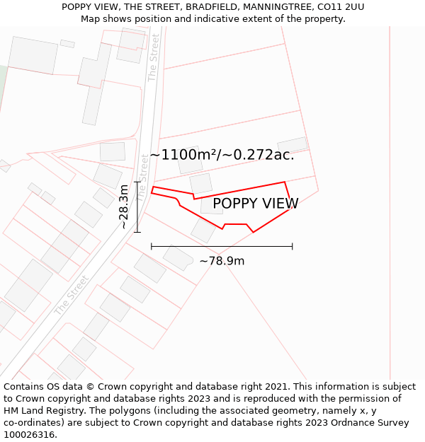 POPPY VIEW, THE STREET, BRADFIELD, MANNINGTREE, CO11 2UU: Plot and title map