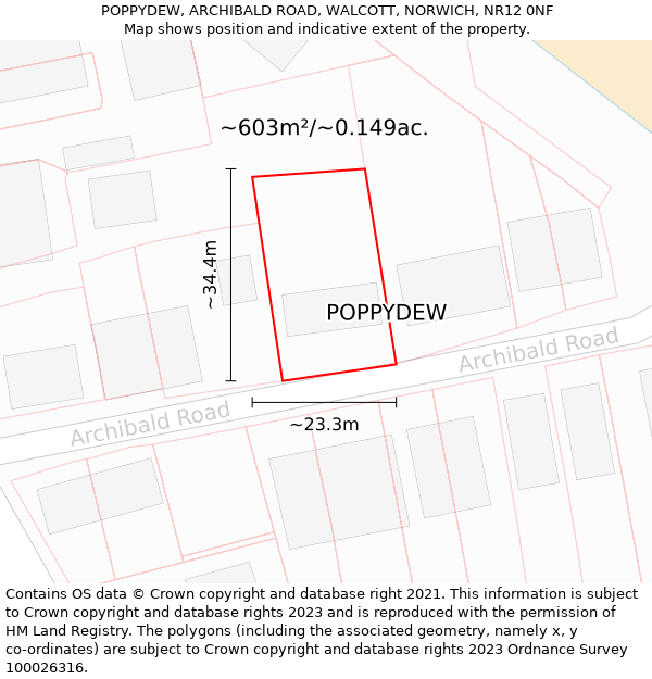 POPPYDEW, ARCHIBALD ROAD, WALCOTT, NORWICH, NR12 0NF: Plot and title map