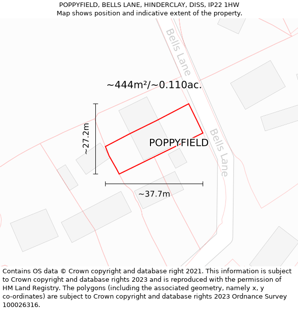 POPPYFIELD, BELLS LANE, HINDERCLAY, DISS, IP22 1HW: Plot and title map