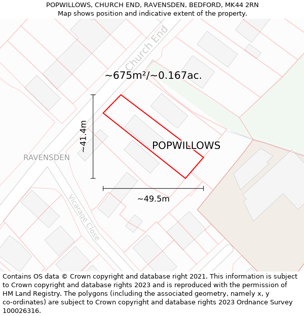 POPWILLOWS, CHURCH END, RAVENSDEN, BEDFORD, MK44 2RN: Plot and title map