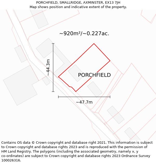 PORCHFIELD, SMALLRIDGE, AXMINSTER, EX13 7JH: Plot and title map