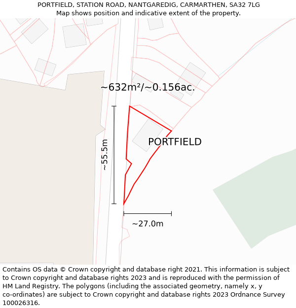 PORTFIELD, STATION ROAD, NANTGAREDIG, CARMARTHEN, SA32 7LG: Plot and title map