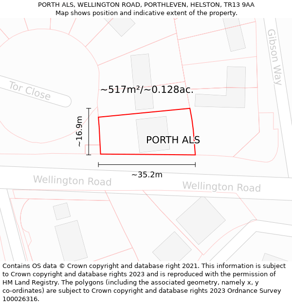 PORTH ALS, WELLINGTON ROAD, PORTHLEVEN, HELSTON, TR13 9AA: Plot and title map