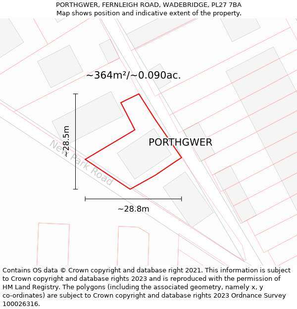 PORTHGWER, FERNLEIGH ROAD, WADEBRIDGE, PL27 7BA: Plot and title map