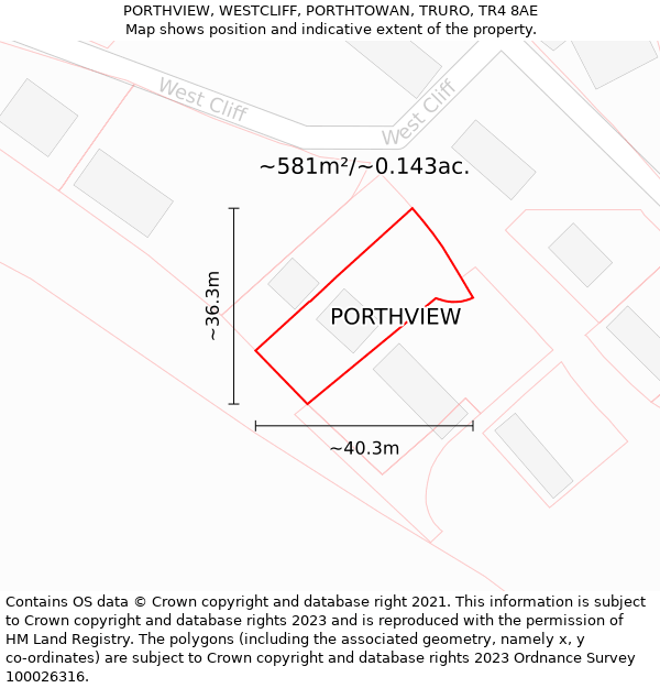 PORTHVIEW, WESTCLIFF, PORTHTOWAN, TRURO, TR4 8AE: Plot and title map