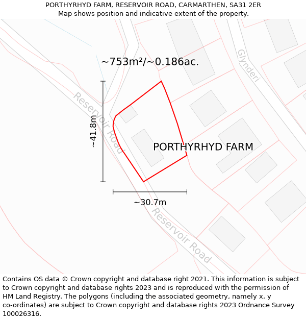 PORTHYRHYD FARM, RESERVOIR ROAD, CARMARTHEN, SA31 2ER: Plot and title map