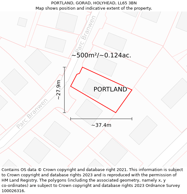 PORTLAND, GORAD, HOLYHEAD, LL65 3BN: Plot and title map