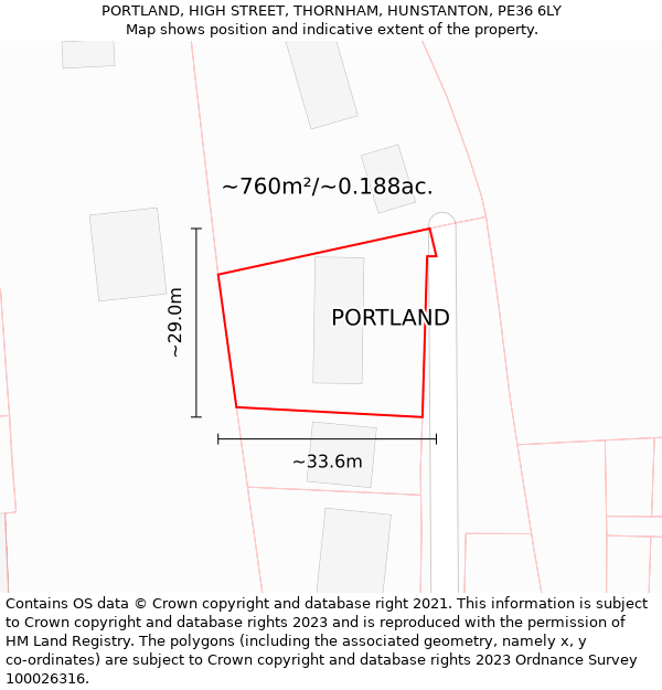 PORTLAND, HIGH STREET, THORNHAM, HUNSTANTON, PE36 6LY: Plot and title map