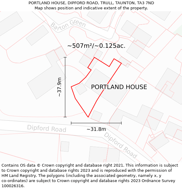 PORTLAND HOUSE, DIPFORD ROAD, TRULL, TAUNTON, TA3 7ND: Plot and title map