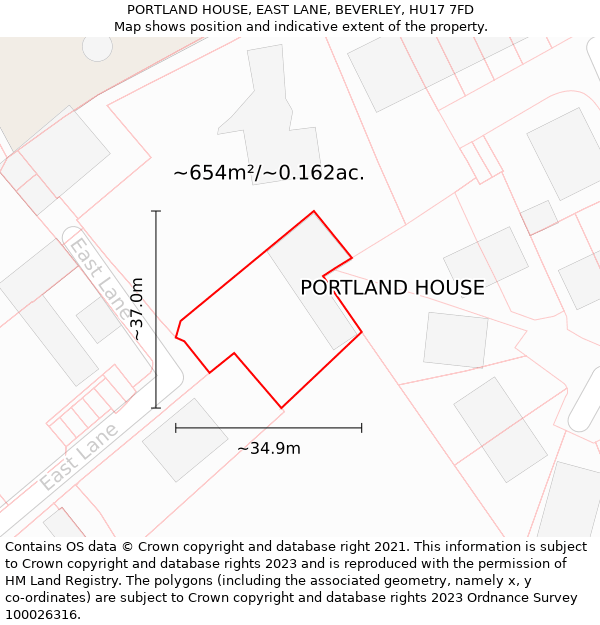 PORTLAND HOUSE, EAST LANE, BEVERLEY, HU17 7FD: Plot and title map