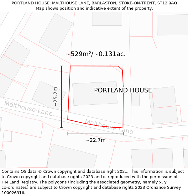 PORTLAND HOUSE, MALTHOUSE LANE, BARLASTON, STOKE-ON-TRENT, ST12 9AQ: Plot and title map