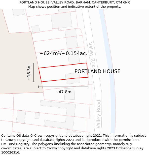 PORTLAND HOUSE, VALLEY ROAD, BARHAM, CANTERBURY, CT4 6NX: Plot and title map