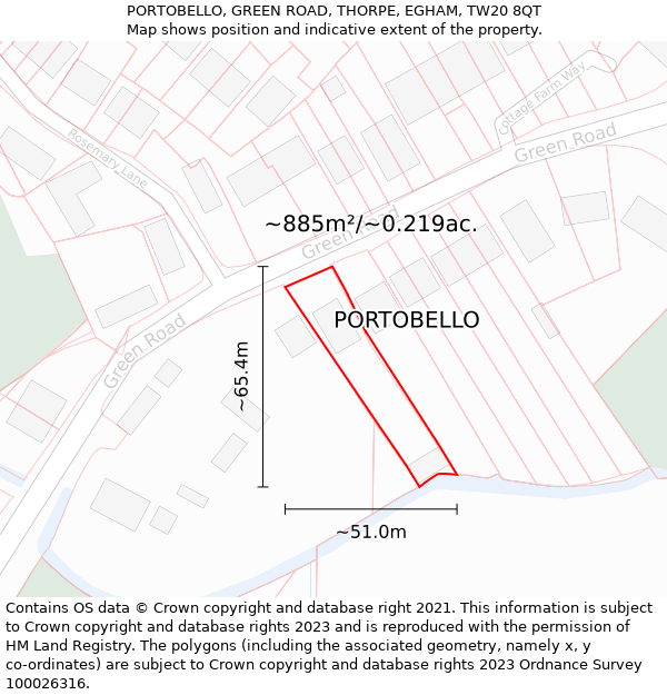 PORTOBELLO, GREEN ROAD, THORPE, EGHAM, TW20 8QT: Plot and title map