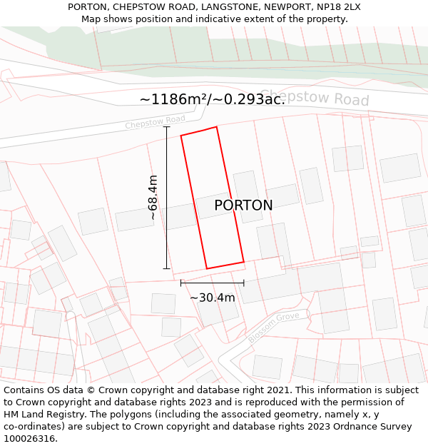 PORTON, CHEPSTOW ROAD, LANGSTONE, NEWPORT, NP18 2LX: Plot and title map