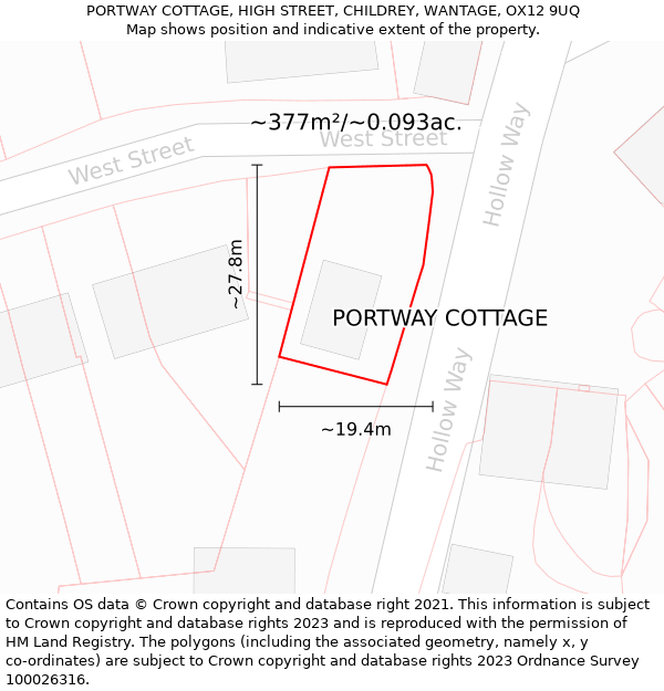 PORTWAY COTTAGE, HIGH STREET, CHILDREY, WANTAGE, OX12 9UQ: Plot and title map