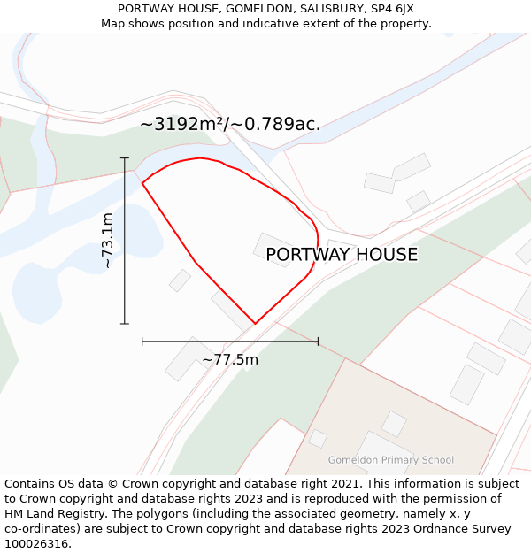 PORTWAY HOUSE, GOMELDON, SALISBURY, SP4 6JX: Plot and title map