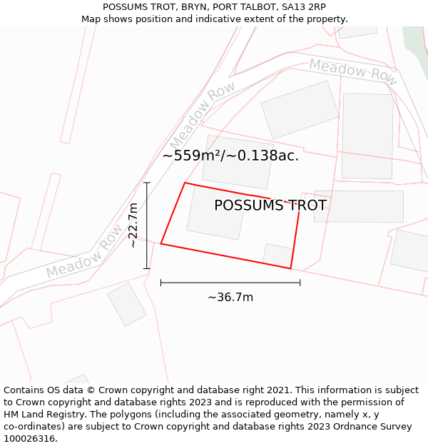 POSSUMS TROT, BRYN, PORT TALBOT, SA13 2RP: Plot and title map