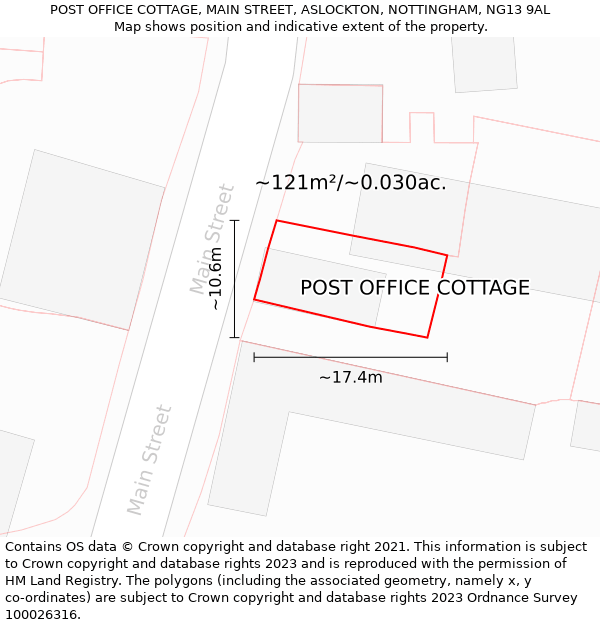 POST OFFICE COTTAGE, MAIN STREET, ASLOCKTON, NOTTINGHAM, NG13 9AL: Plot and title map