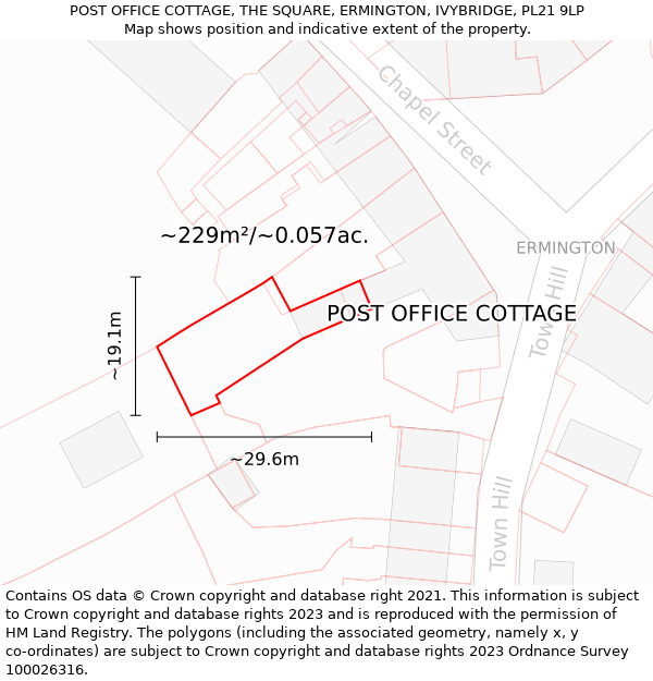POST OFFICE COTTAGE, THE SQUARE, ERMINGTON, IVYBRIDGE, PL21 9LP: Plot and title map
