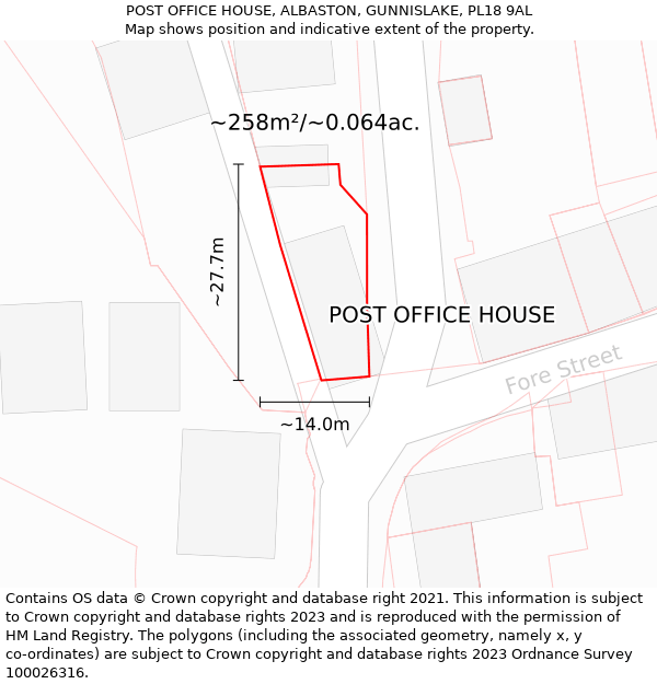 POST OFFICE HOUSE, ALBASTON, GUNNISLAKE, PL18 9AL: Plot and title map