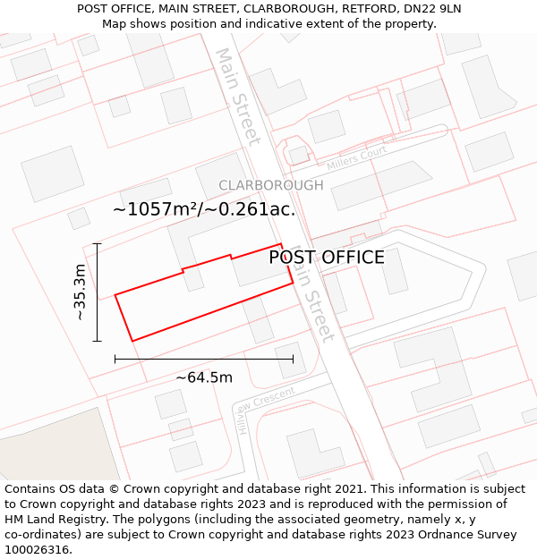 POST OFFICE, MAIN STREET, CLARBOROUGH, RETFORD, DN22 9LN: Plot and title map