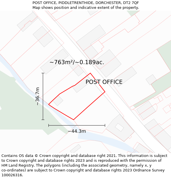 POST OFFICE, PIDDLETRENTHIDE, DORCHESTER, DT2 7QF: Plot and title map