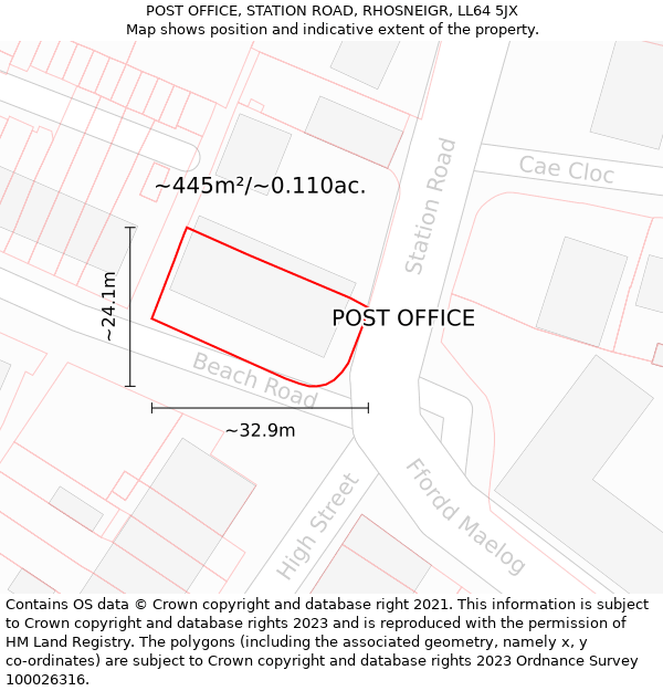 POST OFFICE, STATION ROAD, RHOSNEIGR, LL64 5JX: Plot and title map