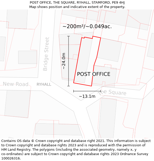 POST OFFICE, THE SQUARE, RYHALL, STAMFORD, PE9 4HJ: Plot and title map