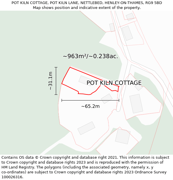 POT KILN COTTAGE, POT KILN LANE, NETTLEBED, HENLEY-ON-THAMES, RG9 5BD: Plot and title map