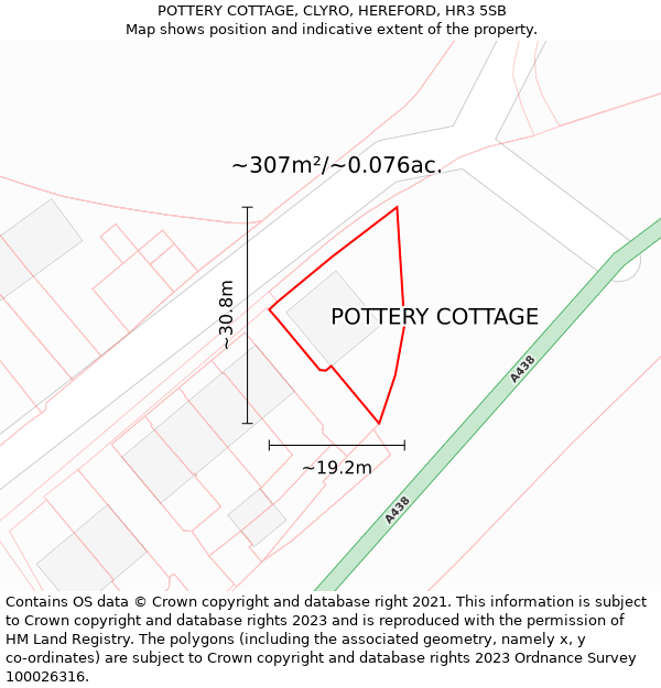 POTTERY COTTAGE, CLYRO, HEREFORD, HR3 5SB: Plot and title map