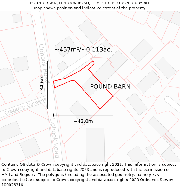 POUND BARN, LIPHOOK ROAD, HEADLEY, BORDON, GU35 8LL: Plot and title map
