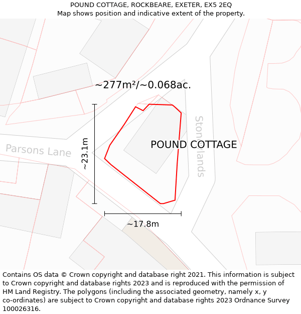 POUND COTTAGE, ROCKBEARE, EXETER, EX5 2EQ: Plot and title map