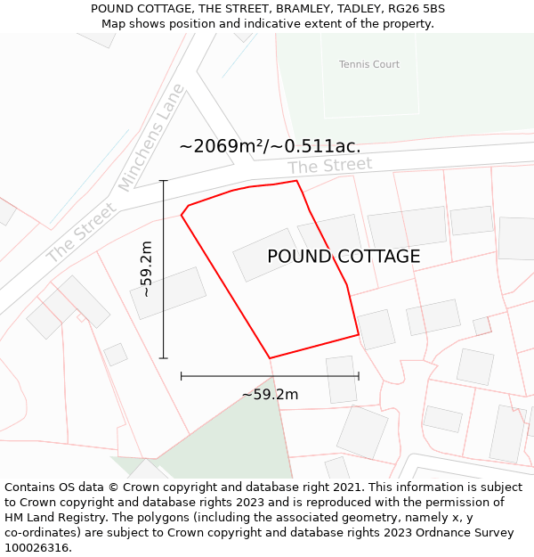 POUND COTTAGE, THE STREET, BRAMLEY, TADLEY, RG26 5BS: Plot and title map