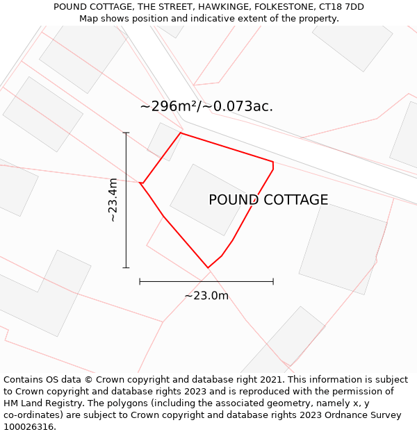 POUND COTTAGE, THE STREET, HAWKINGE, FOLKESTONE, CT18 7DD: Plot and title map