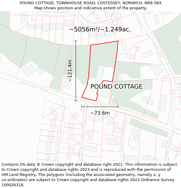 POUND COTTAGE, TOWNHOUSE ROAD, COSTESSEY, NORWICH, NR8 5BX: Plot and title map