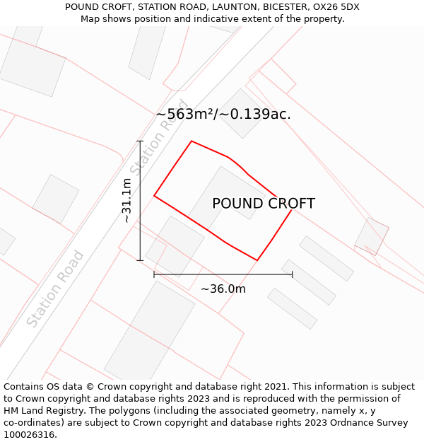 POUND CROFT, STATION ROAD, LAUNTON, BICESTER, OX26 5DX: Plot and title map