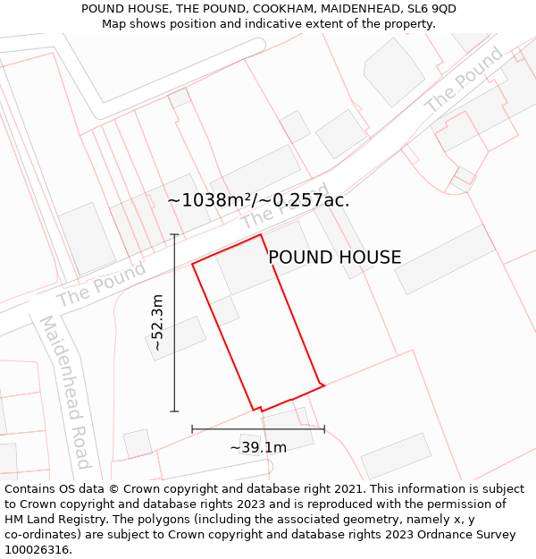 POUND HOUSE, THE POUND, COOKHAM, MAIDENHEAD, SL6 9QD: Plot and title map