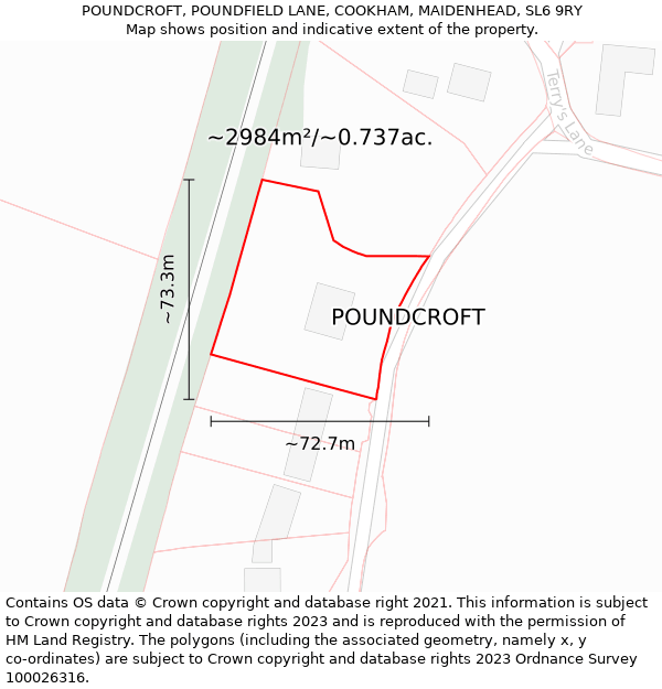 POUNDCROFT, POUNDFIELD LANE, COOKHAM, MAIDENHEAD, SL6 9RY: Plot and title map