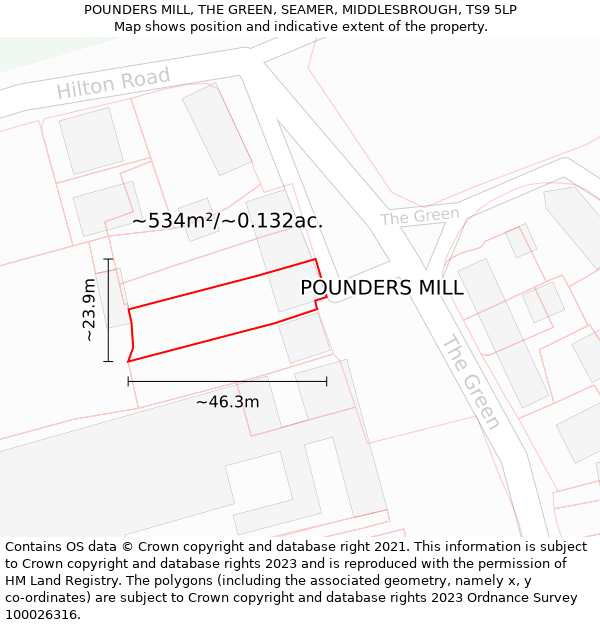 POUNDERS MILL, THE GREEN, SEAMER, MIDDLESBROUGH, TS9 5LP: Plot and title map