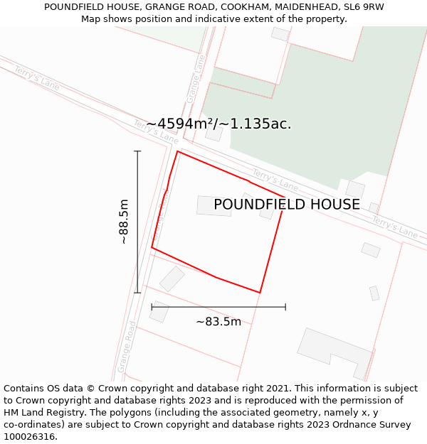POUNDFIELD HOUSE, GRANGE ROAD, COOKHAM, MAIDENHEAD, SL6 9RW: Plot and title map