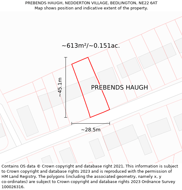 PREBENDS HAUGH, NEDDERTON VILLAGE, BEDLINGTON, NE22 6AT: Plot and title map