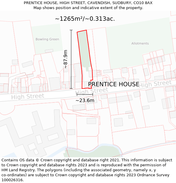 PRENTICE HOUSE, HIGH STREET, CAVENDISH, SUDBURY, CO10 8AX: Plot and title map