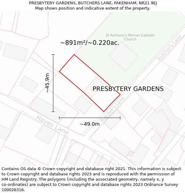 PRESBYTERY GARDENS, BUTCHERS LANE, FAKENHAM, NR21 9EJ: Plot and title map