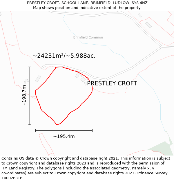 PRESTLEY CROFT, SCHOOL LANE, BRIMFIELD, LUDLOW, SY8 4NZ: Plot and title map