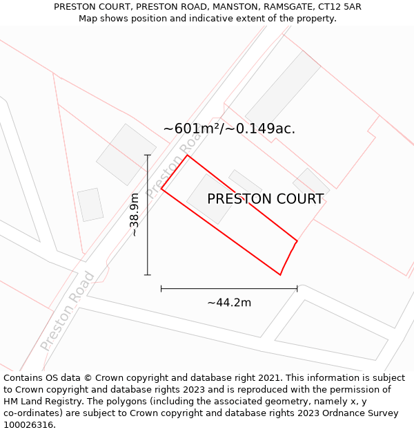 PRESTON COURT, PRESTON ROAD, MANSTON, RAMSGATE, CT12 5AR: Plot and title map