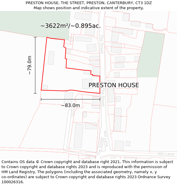 PRESTON HOUSE, THE STREET, PRESTON, CANTERBURY, CT3 1DZ: Plot and title map